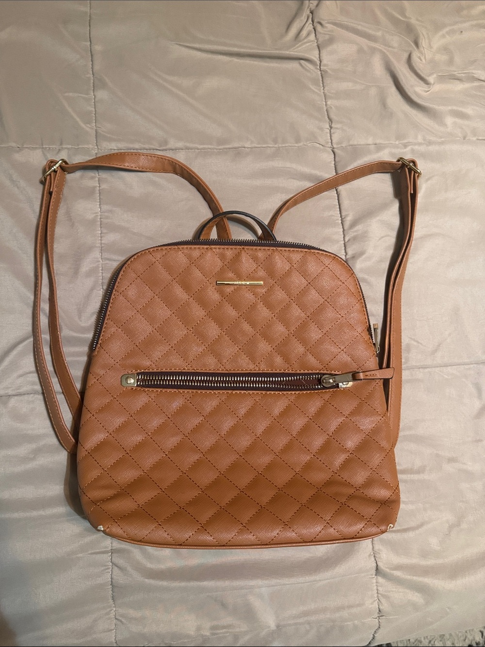 Aldo Quilted Tan Backpack with Gold Hardware